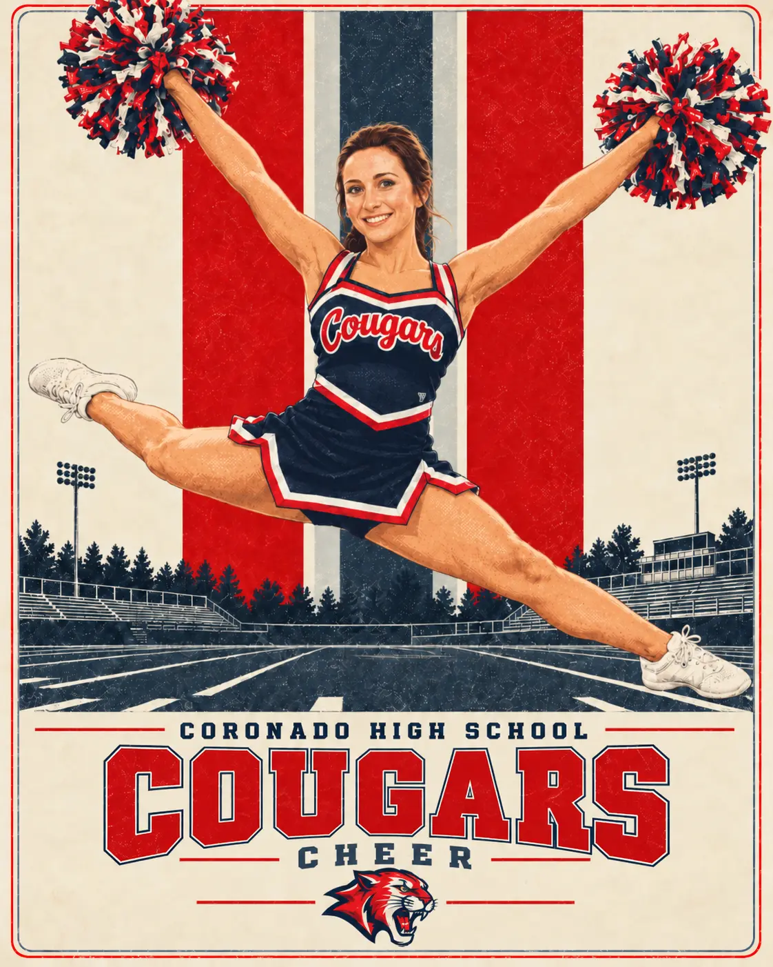 The Program style applied to a Coronado High School Cougars cheer athlete