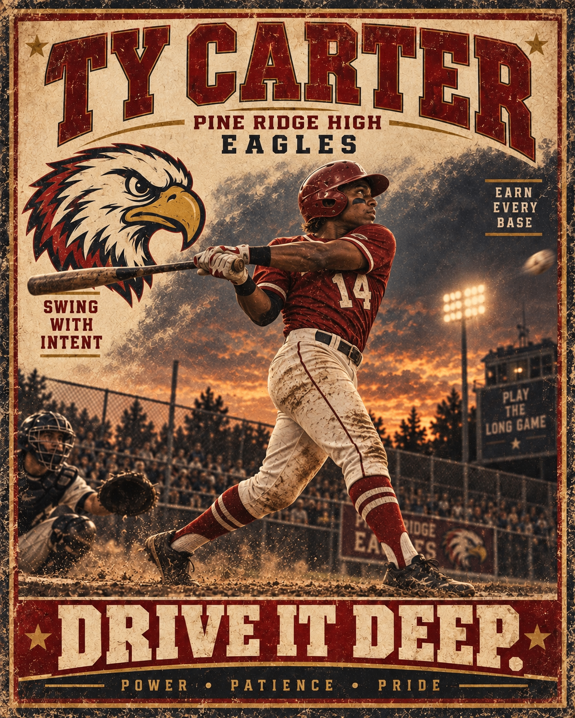 The Rally — Ty Carter, a baseball action poster built around a celebrated play