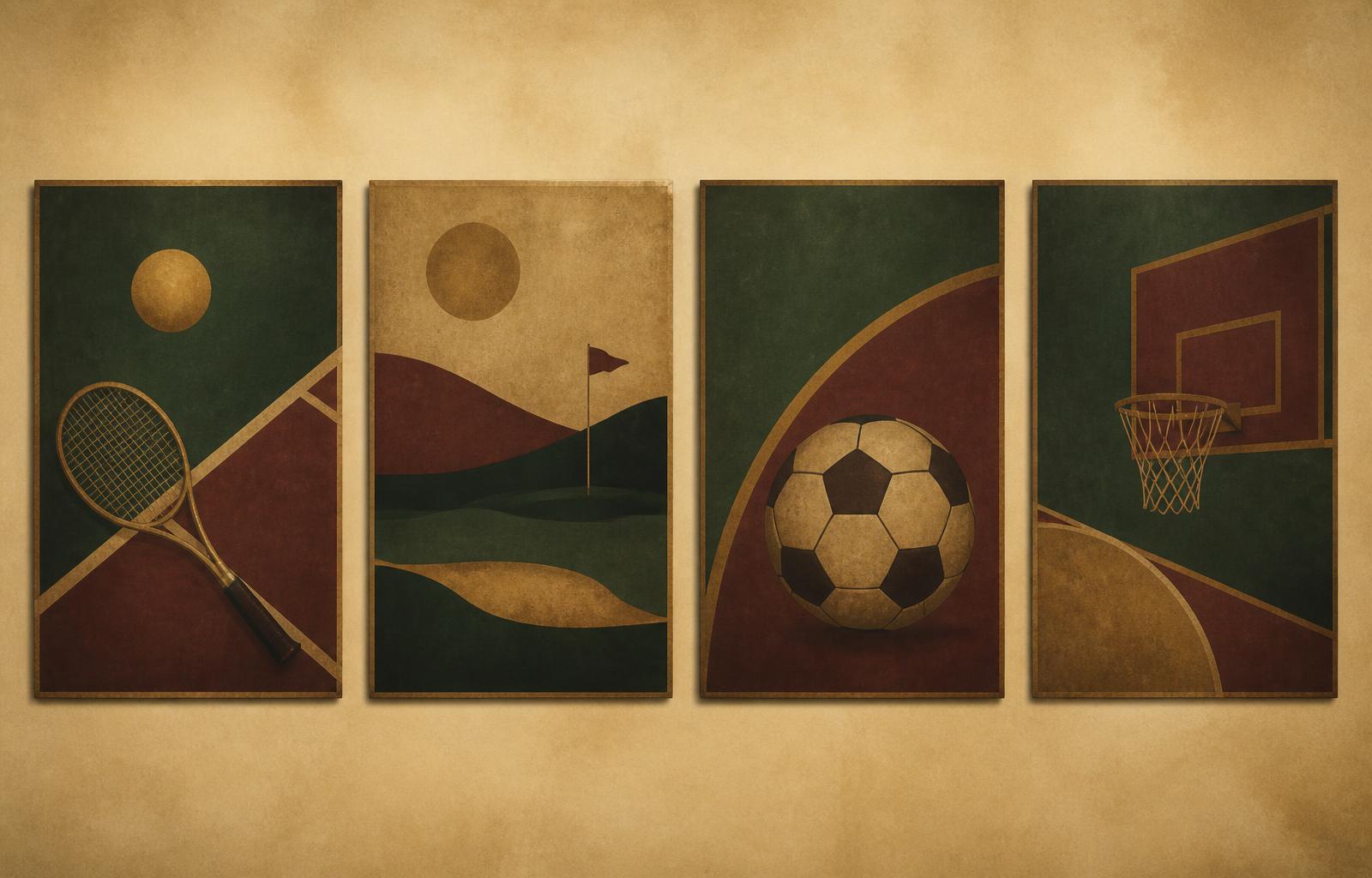 A set of matching career collection posters hung together